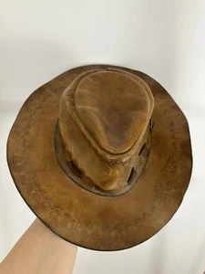Vintage Hat Leather Western Cowboy Rancher Outback Rugged Safari Handmade 60s - Picture 1 of 11