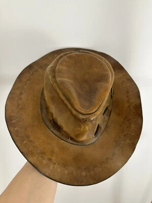 Sombrero De Colección Cuero Vaquero Occidental Ranchero Outback Resistente Safari Hecho a Mano Años 60 Foto 1 de 4
