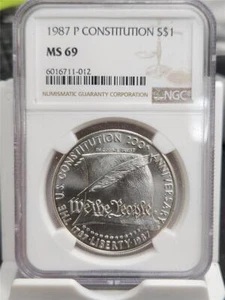 1987-P Constitution $1 Silver Dollar Commemorative NGC MS69 - Picture 1 of 2