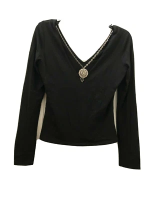 White House Black Market Top Womens Small Black V Neck Silver Neckless Ladies - Image 1 of 4