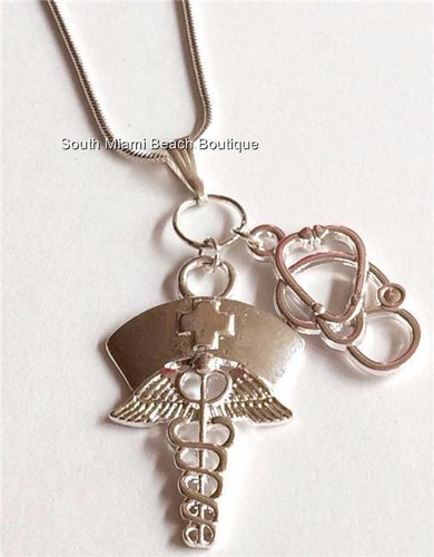HERMÈS Collana stetoscopio caduceo infermieristico placcato argento RN LPN CNA tappo infermiere regalo