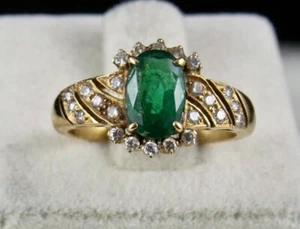 Certified Antique Natural Emerald 25.84ct Oval Cut Natural Diamond 18k Gold Ring - Picture 1 of 11