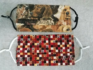 2- Sporting hunting Dog paw print Pleated Face covering Mask hand crafted pocket - Picture 1 of 3