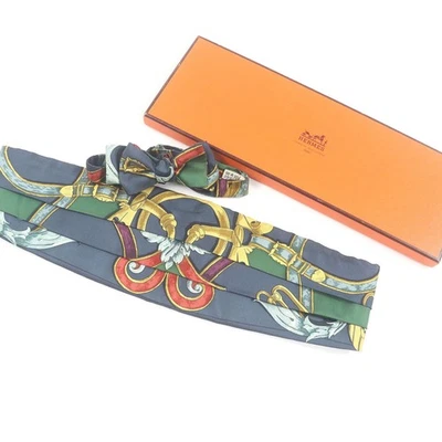 HERMES Cummerbund бабочка галстук комплект из 2 темно-синяя система шелк мужской 42 w/коробка б/у JP - Изображение 1 из 4