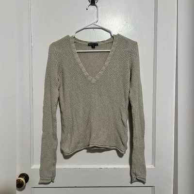 James Perse Jersey Punto Cachemir Lana Mezcla Algodón Cuello en V en Color Beige Suave Foto 1 de 4