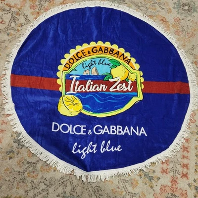 Toalha de praia redonda promocional Dolce & Gabbana D&G azul claro raspas italianas 47” verão - Imagem 1 de 3