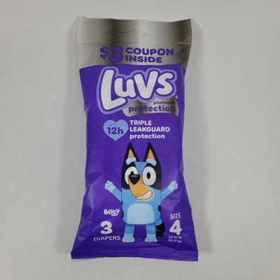 NEW Luvs Bluey Size 4 Platinum Protection Diapers Travel 3 Pack Latex Free - Image 1 of 4