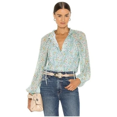 Top Yumi Kim Lisa Azul Verde Floral Manga Larga Pequeño Nuevo con Etiquetas Foto 1 de 4
