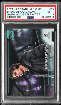 2021-22 AQUA WAVE REFRACTOR #15 BRENDEN AARONSON 176/250 PSA 9 - Image 1 of 2