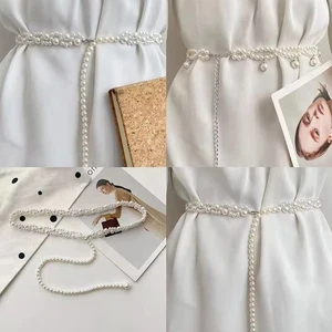 100cm Pearl Waist Chains Waist Accessory Pearl Belt  Girls Dress Strap - Picture 1 of 8