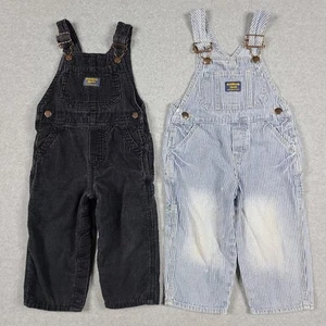 OshKosh Overalls Vestbak 2T 24mo Bibs Lot Pinstripe Corduroy Railroad Stripe - Picture 1 of 15