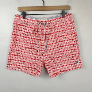 Psycho Bunny Swim Shorts Mens Small Red White Logo Print AOP Beach Trunks Summer - Picture 1 of 9