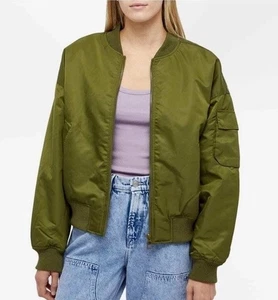 Good American Women's Bomber Jacket in Juniper Green Sz 1-2 Military Cropped - Picture 1 of 12