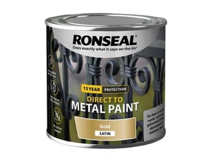  Ronseal Direct to Metal Paint Gold Satin 250ml RSLDTMGS250 - Picture 1 of 2