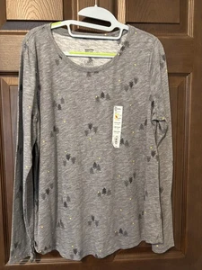 Sonoma The Everyday Tee Size L Crew Neck Long Sleeve Top Gray w/Trees - Picture 1 of 4