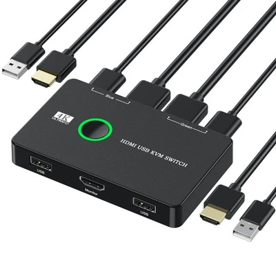 Interruptor USB/HDMI/KVM para 2 ordenadores para compartir teclado, ratón, impresora, alta definición Foto 1 de 4
