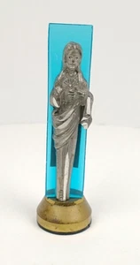 Jesus Pewter Magnetic Statue Blue Lucite Back Vintage Italy Dashboard MCM J354 - Picture 1 of 5
