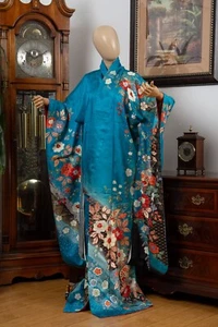 DEAR VANILLA JAPANESE FURISODE SILK KIMONO WOMEN'S AUTHENTIC JAPAN MADE VINTAGE - Picture 1 of 10