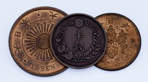 Lot of 3 Japanese Bronze & Copper Coins VF+ to BU Condition - Picture 1 of 7