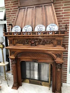 A tall  carved walnut trumeau fireplace Renaissance style - Picture 1 of 5