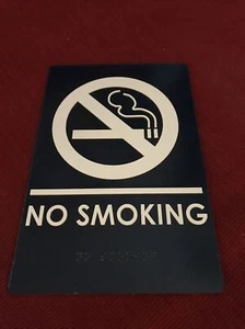 NO SMOKING, Navy Blue, Hard Plastic Sign With Braille text 6"x9" - Picture 1 of 4