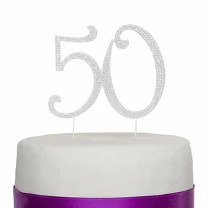 50 adornos de pastel de diamantes de imitación de plata - 50 aniversario decoración - Imagen 1 de 5