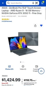 ASUS Zenbook 15 OLED_Touch-Screen Gaming Laptop_ 3050Ti_AMD Ryzen 9 5900HX_ 16GB - Picture 1 of 7