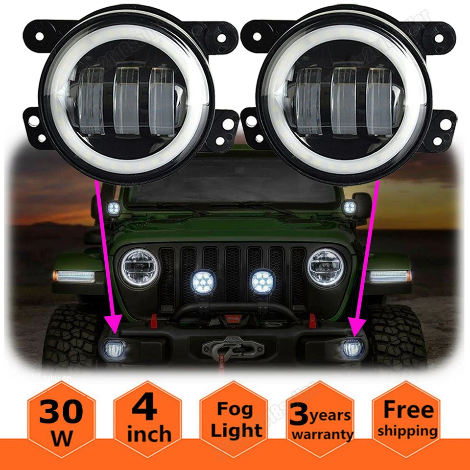 Halo LED Fog Light Front Bumper Lamp For Jeep Wrangler unlimited JK 4 Door 07-16 - Image 1 of 4