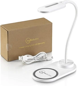 Auraglow 10W Wireless Smart Phone Qi Fast Charger with Desk Lamp AG639 White - Picture 1 of 4