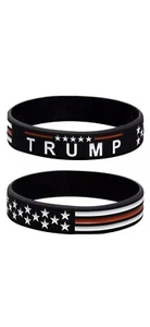 Donald Trump Stars Stripes Mens Large MAGA USA Silicone Bracelet Red White Black - Picture 1 of 1