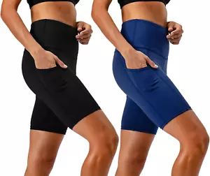 Women'S 2-Pack High Waist Workout Yoga Running Exercise Shorts with Side Pockets - Picture 1 of 12