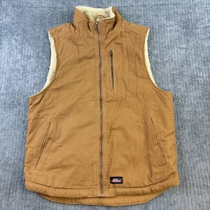 Dickies Vest Mens Medium Brown Full Zip Canvas Sherpa Lined Workwear Sleeveless - Picture 1 of 13