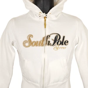 Southpole Sweatshirt Hoodie Womens Size Small White Crop Top Y2K Retro Full Zip - Picture 1 of 7