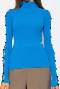 WOW! Nuevas Etiquetas Proenza Schouler Azul Algodón Acanalado Botón Detalle Suéter XS Tortuga - Imagen 1 de 3