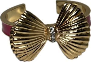 Lilly Pulitzer Pink Enamel Gold Bow Crystal Bangle Cuff Bracelet 2.5” XS - Picture 1 of 4