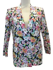 Vintage Pastel Multicolor Floral Blazer Jacket 90s Retro Shoulder Pads Womens 4 - Picture 1 of 17