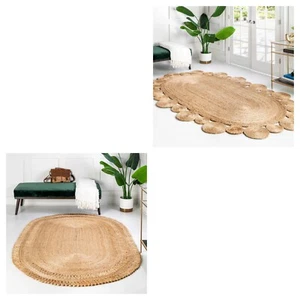 Jute Rug 100% Natural Braided style Area Carpet Rug handmade Reversible Oval Rug - Picture 1 of 17