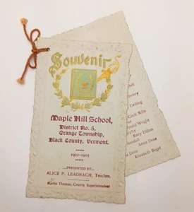 Tarjetas de recuerdo escolares de clase de maestro estudiante Maple Hill School Vermont 1902-1903 - Imagen 1 de 5