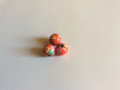 3 x 10mm red/multi round handmade polmer clay fimo bead hole 2mm. - Image 1 of 4