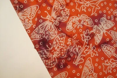 Edredón artesanal rojo mariposa BATIK tela 100 % algodón de una yarda 44" x 36" por comprar Foto 1 de 4