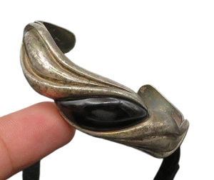 KABANA 925 Sterling Silver  Vintage Black Onyx Fluted Cuff Bracelet  BT8585 - Picture 1 of 9