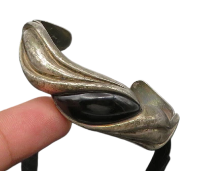 Brazalete acanalado de ónix negro vintage de plata de ley 925 KABANA BT8585 Foto 1 de 4