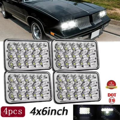 4pcs 4x6" Led Headlights Hi/Lo Beam For 1980-1988 Oldsmobile Cutlass Ciera H4 - Image 1 of 4