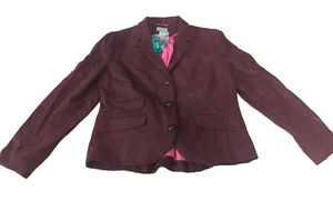 LL Bean Wool Herringbone Burgundy Royal Plum Blazer - Size 12 Reg New - Picture 1 of 7
