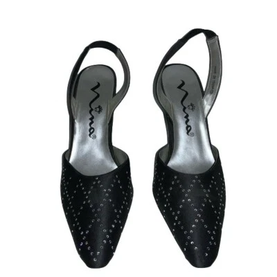 Tacones Nina para mujer negros satinados estrás talla 8,5 con suela de cuero Foto 1 de 4