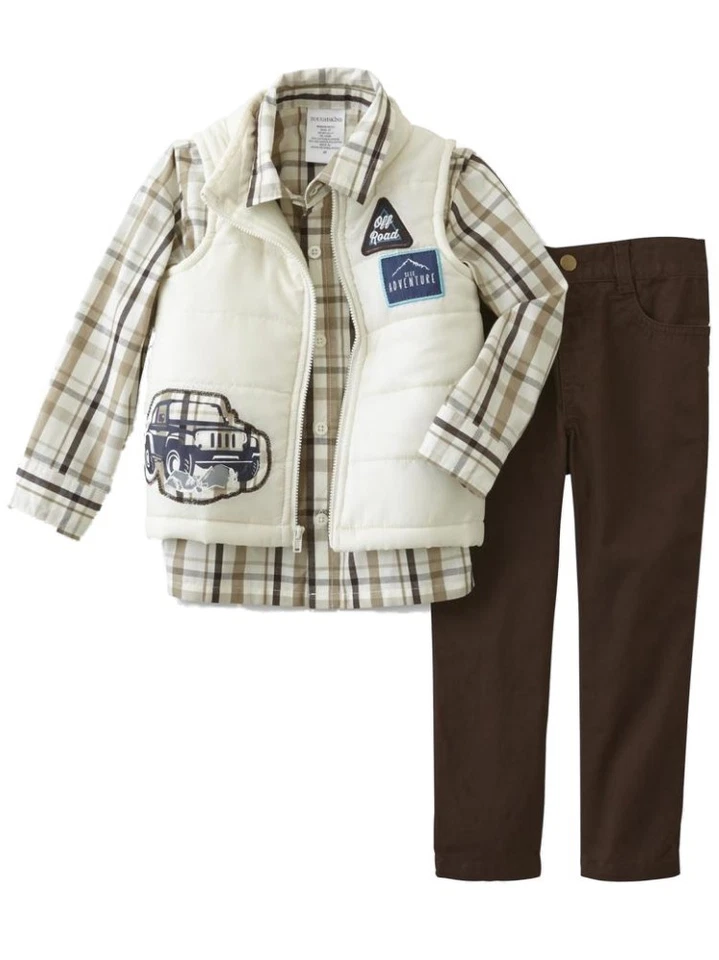 Bebé y Niño Pequeño Niños Off Road Bebé Conjunto Marfil Chaleco Camisa a Cuadros y Pantalones 18m Foto 1 de 1