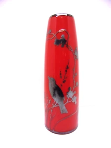 Signierte Vase Tschechoslowakei Tango rot mit Silberüberfang 12 3/4" - Bild 1 von 2