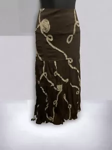 Free Woman Plus Size 22 ,brown Cream Applique Tapework Mesh Skirt 22 - Picture 1 of 8
