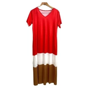 Maxi Dress Womens Tshirt Leisure Short Sleeve V Neck Sundress Colorblock Size S - Picture 1 of 6