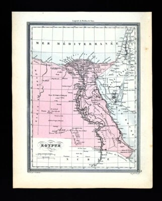 1850 年 Vuillemin 地图 埃及 努比亚 开罗 亚历山大 吉萨 金字塔 尼罗河三角洲 — 第 1/4 张图片